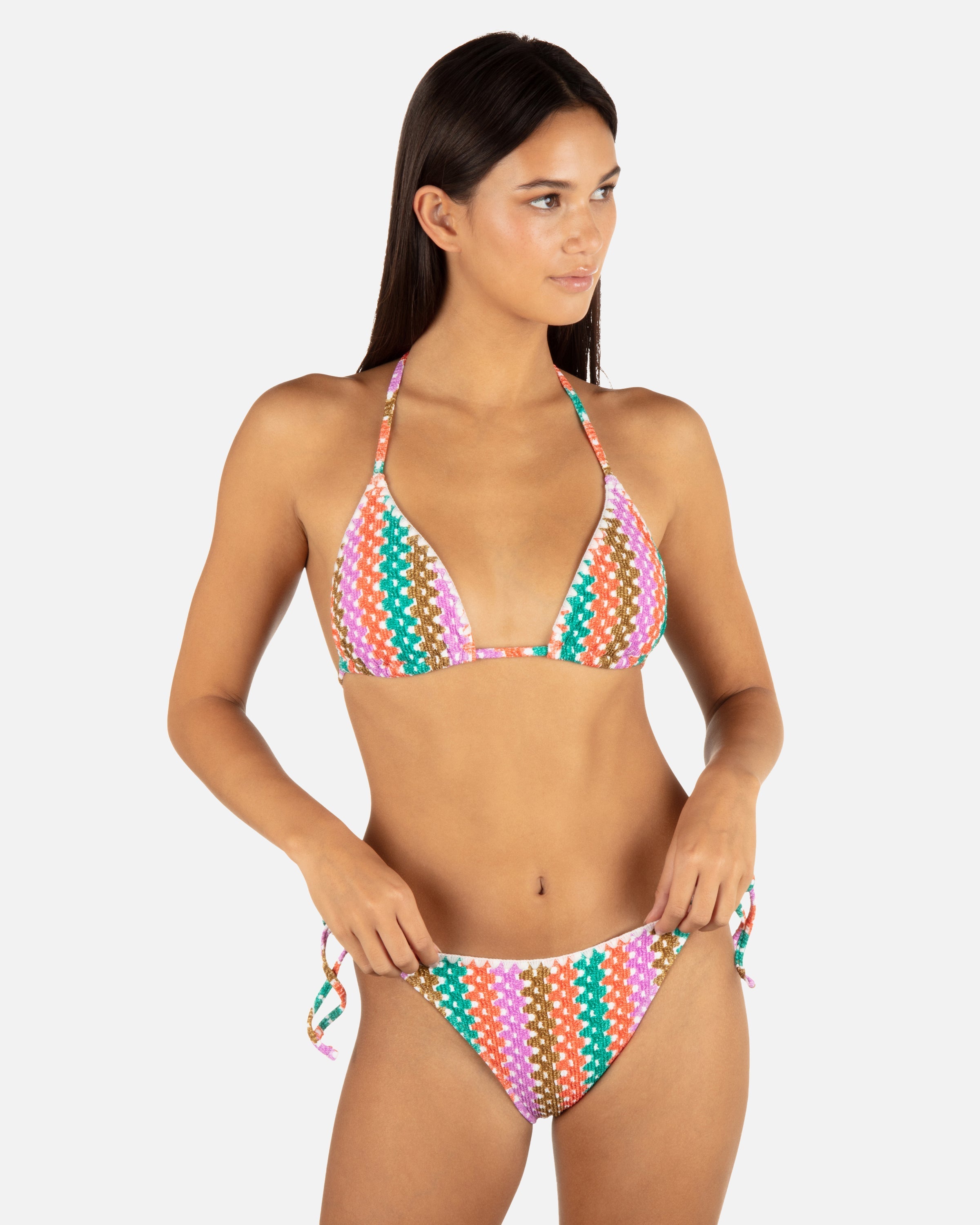 Printed Stripe Crochet Scrunch Classic Tri Top