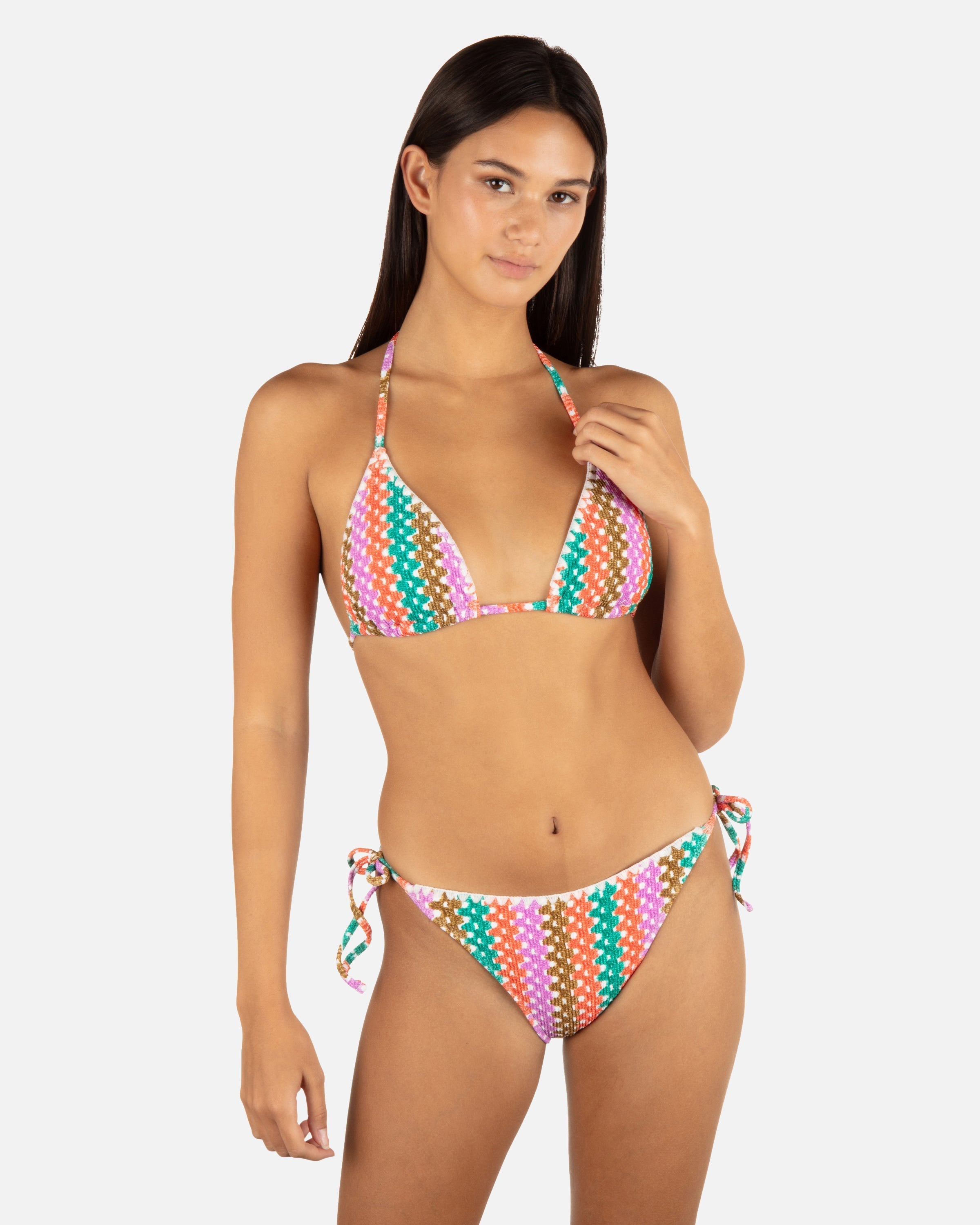 Printed Stripe Crochet Scrunch Cheeky Tie Side Bottom